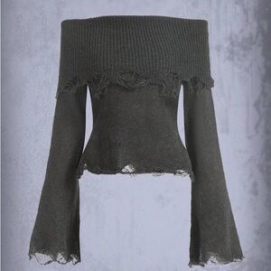Romwe Goth Off Shoukder Distressed Sweater